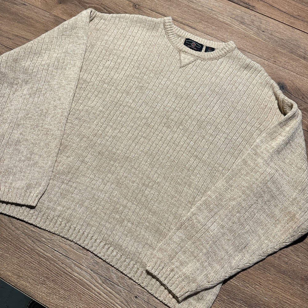 Vintage American Eagle Beige Heavyweight Ribbed Knit Sweater Mens XL